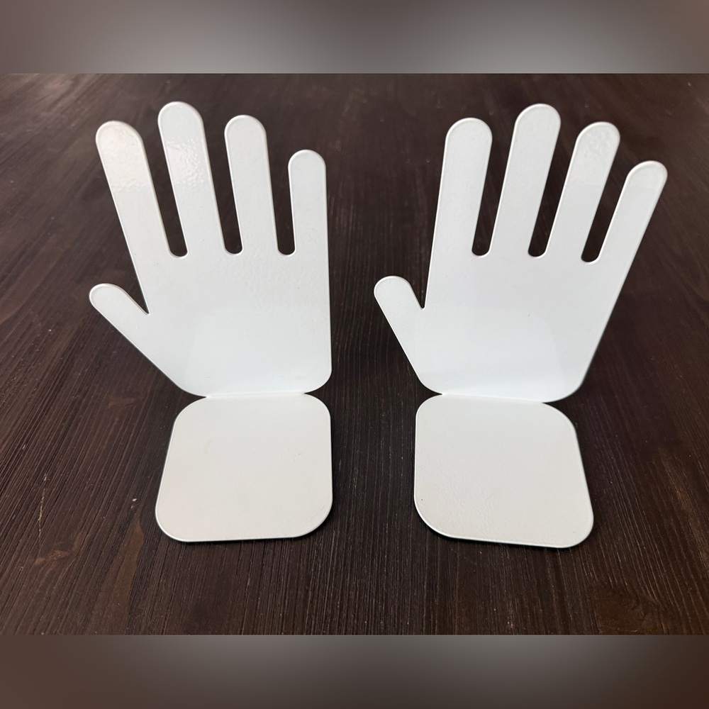 Hand Bookends White Metal Sculptural Modern Retired Pair